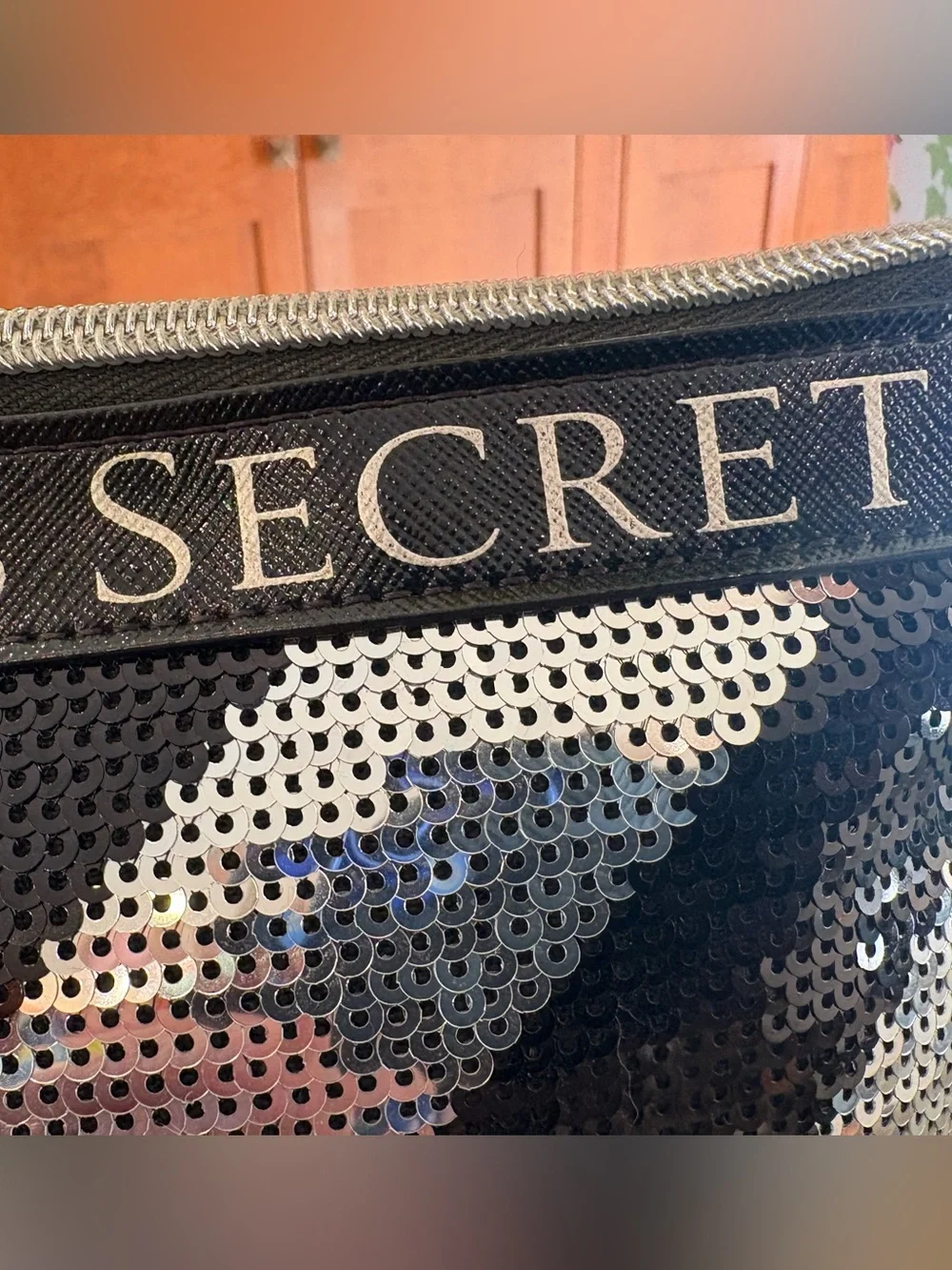 Victoria's Secret Black & Silver Chevron Sequin Wristlet